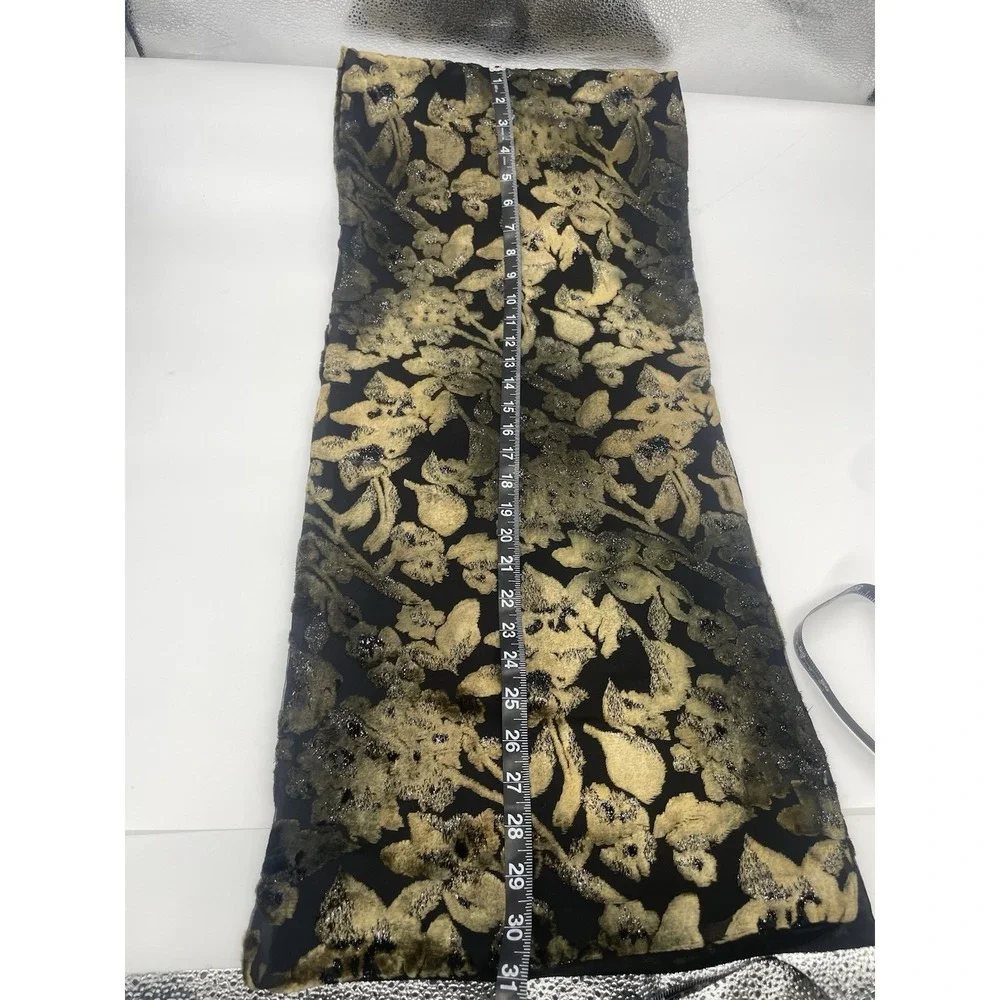 Nordstrom Velvet Burnout Floral Scarf Silk Italy Black Gold Boho Party Goth New